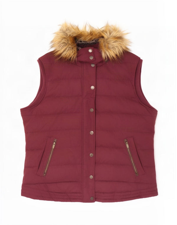 Fat Face Dame Hætte Polstret Gilet UK 18 XL Burgundy Polyester