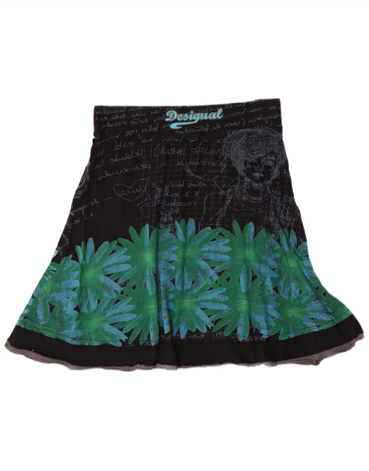 Desigual Dame A-Line nederdel Stor W32 sort blomstret bomuld