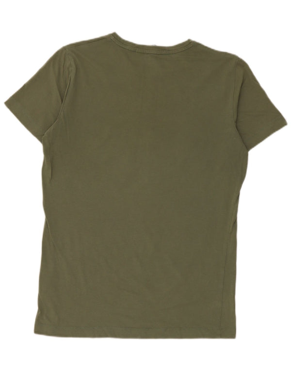 Calvin Klein Jeans Dame Grafisk T-Shirt Top UK 10 Lille Khaki Bomuld