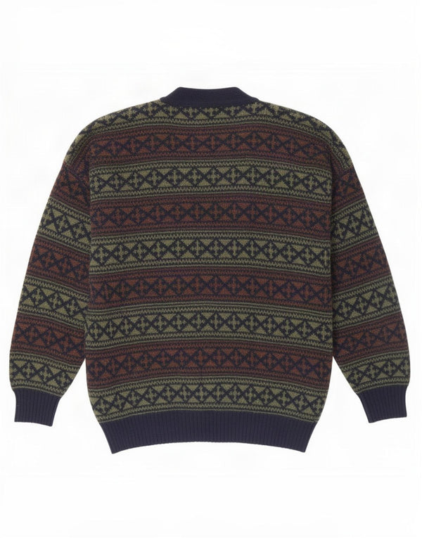 Vintage herre cardigan sweater XL marineblå Fair Isle Wool