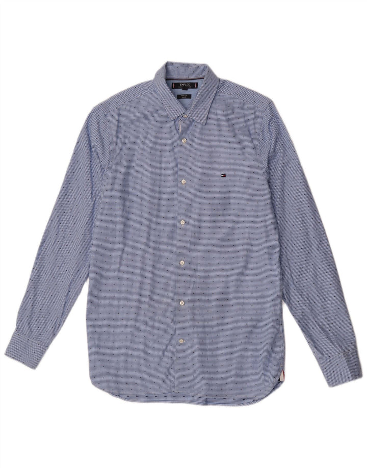 Tommy Hilfiger Herre Slim Fit skjorte Medium Blue Houndstooth Bomuld