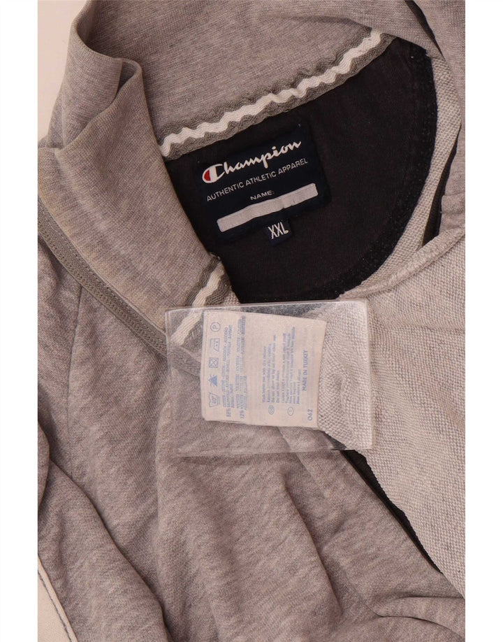Champion Herre grafisk lynlås-hals sweatshirt jumper 2XL grå farveblok