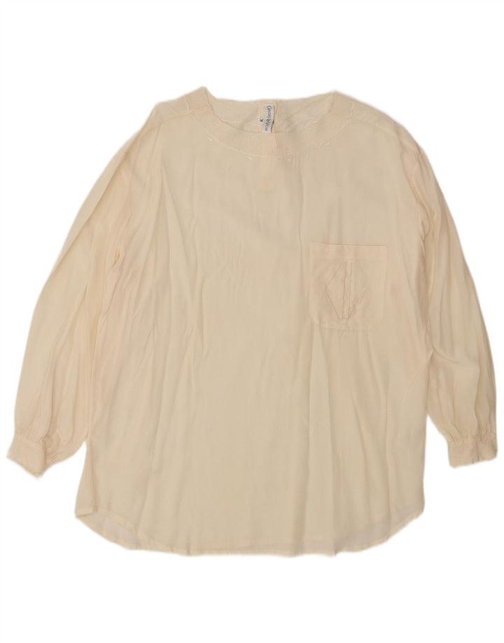 Vintage Dame Oversized Bluse Top UK 14 Medium Off White Silke