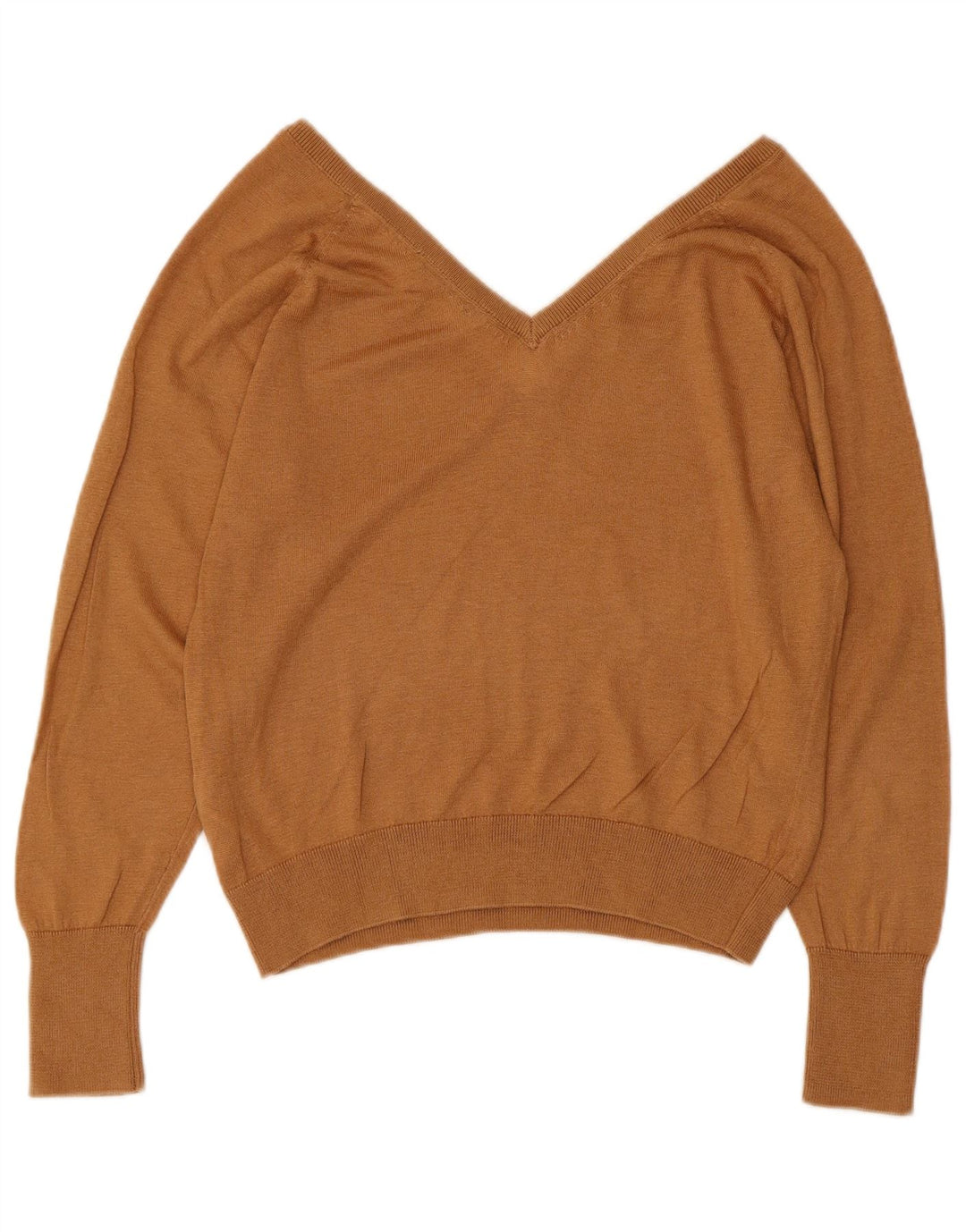Zara Dame V-hals sweater UK 10 Small Brown Lyocell