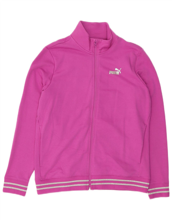 PUMA Womens Tracksuit Top Jacket UK 14 Large Pink Cotton