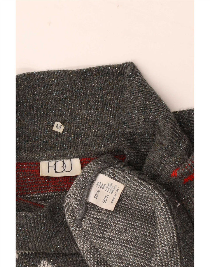 Flou Dame Turtle Neck Jumper Sweater UK 14 Medium Grå Geometrisk