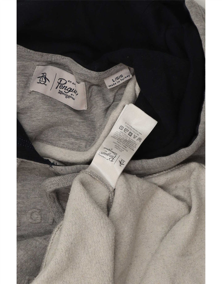 Penguin Herre Grafisk Hoodie Jumper Stor Grå Bomuld