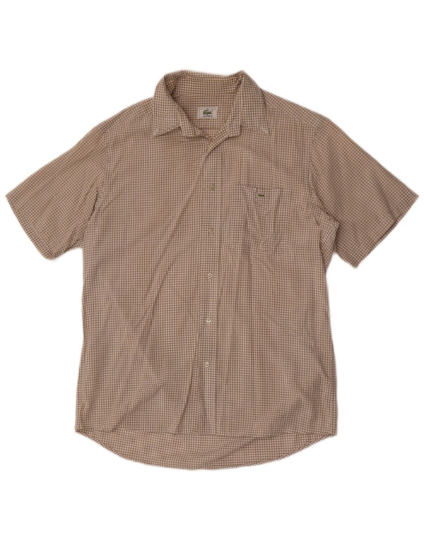 Lacoste Kortærmet Herreskjorte Størrelse 40 Medium Beige Ternet Bomuld