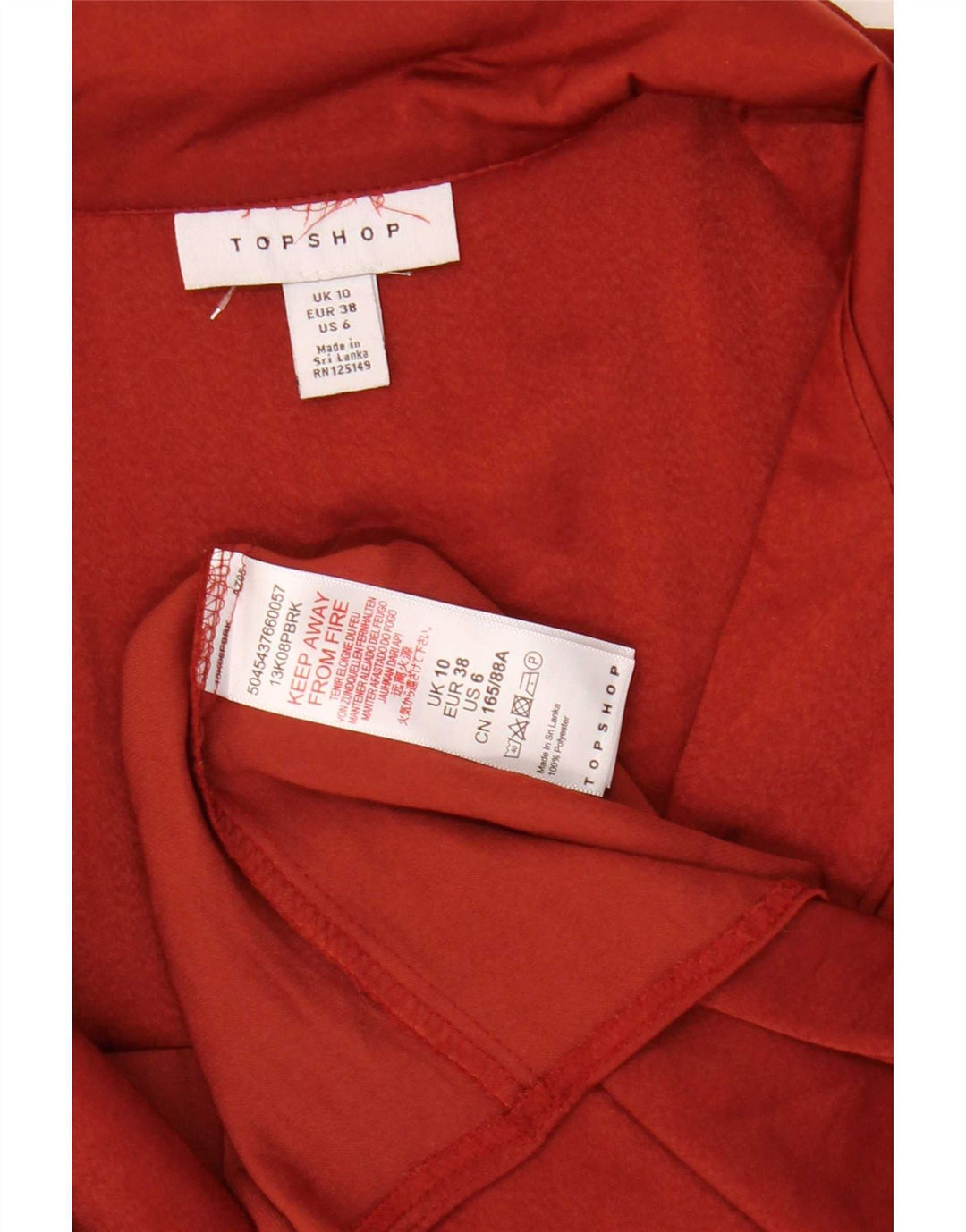 Topshop Dame Skjorte Bluse UK 10 Lille Rød Polyester