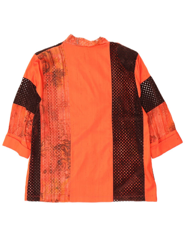 Vintage skjortebluse til kvinder med 3/4 ærmer UK 14 Medium Orange Paisley