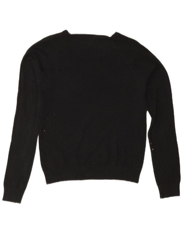 Zara Womens V-Neck Jumper Sweater UK 12 Medium Black Cotton