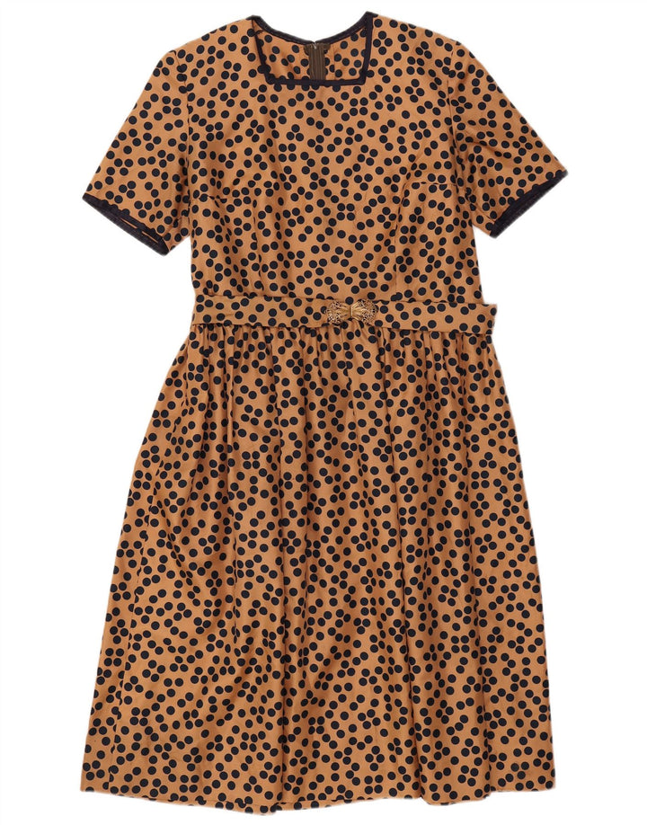 VINTAGE Dame A-Line Kjole UK 12 Medium Brun Plettet