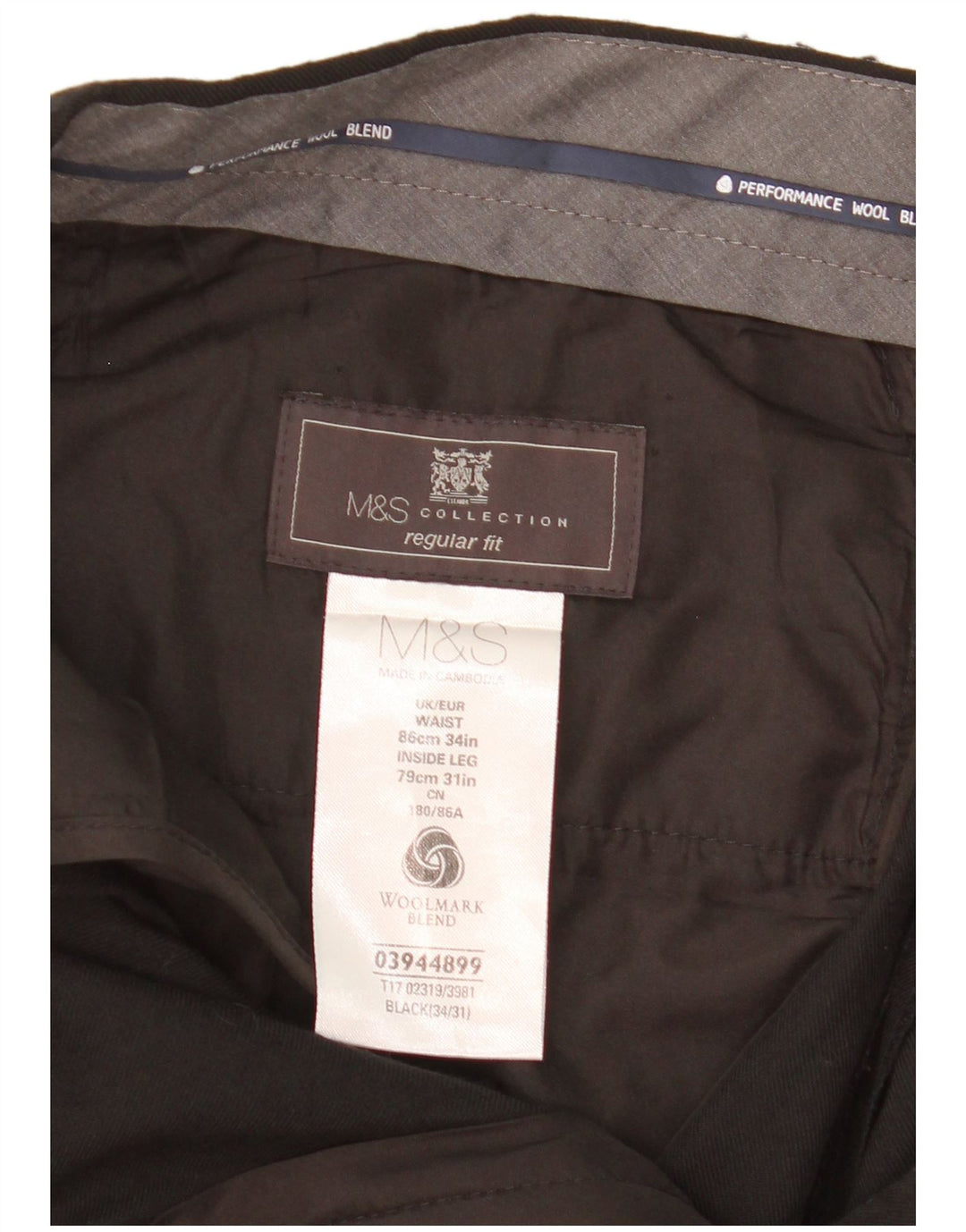 MARKS & SPENCER Herre Regular Fit Suit Bukser W34 L31 Sort Uld