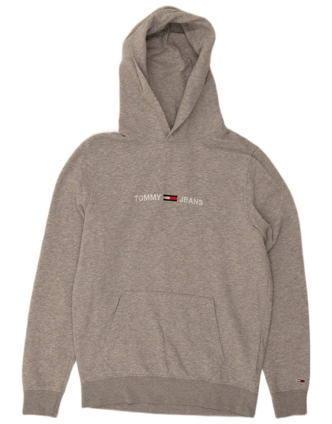 TOMMY HILFIGER Mens Graphic Hoodie Jumper Medium Grey Flecked Cotton