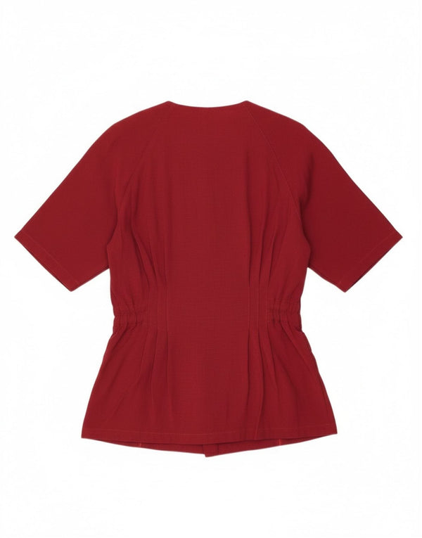 Vintage Dame Kortærmet Blazer Jacket UK 14 Large Burgundy Floral