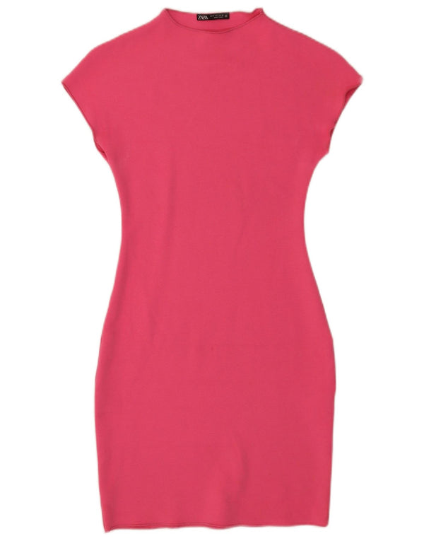 Zara Womens Bodycon Dress UK 8 Small Pink Viscose