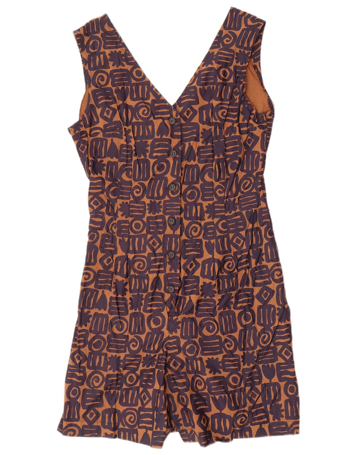 Vintage dame ærmeløs playsuit IT 46 Stor brun geometrisk viskose