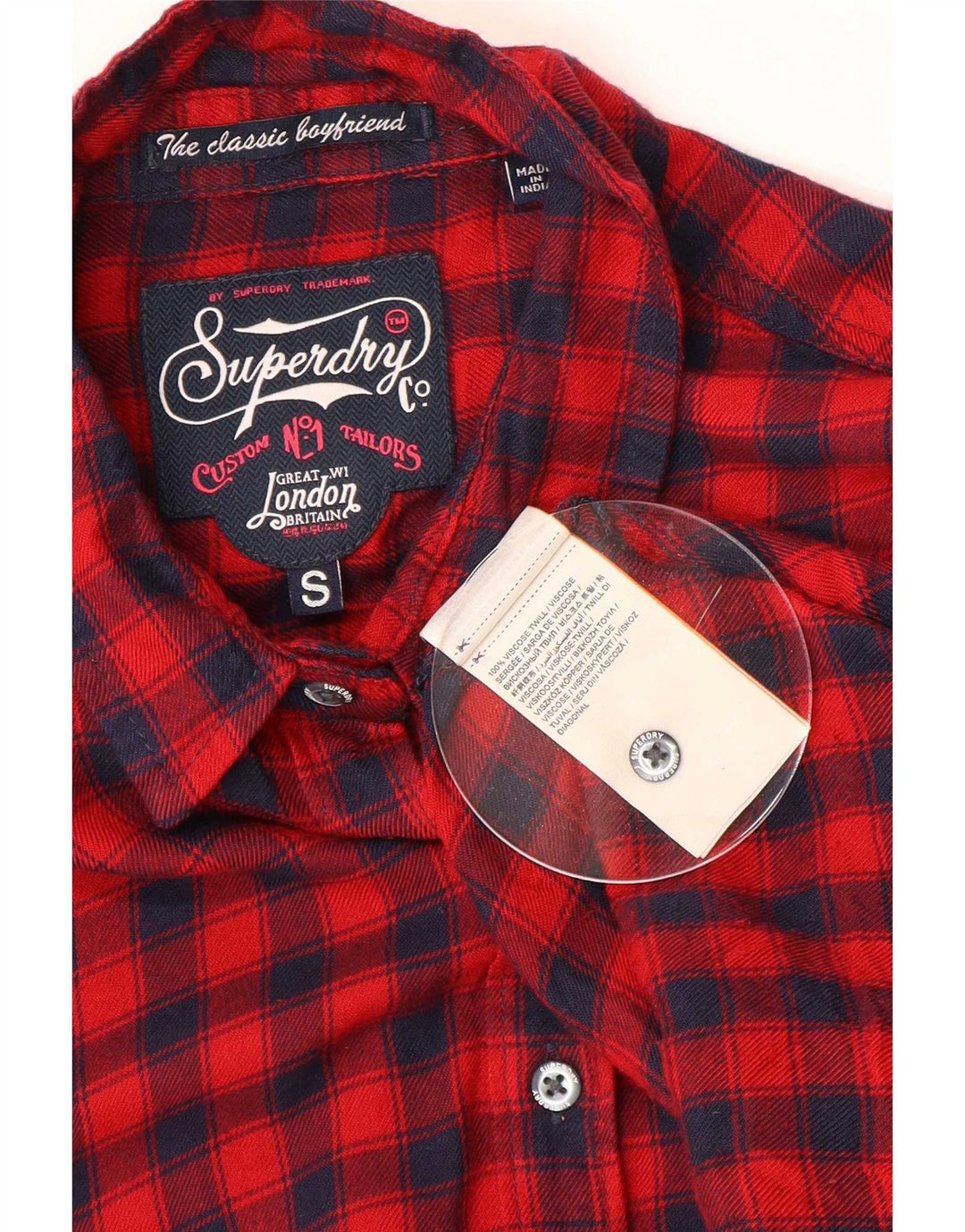 Superdry Flannelskjorte til kvinder UK 10 Small Red Gingham Viscose