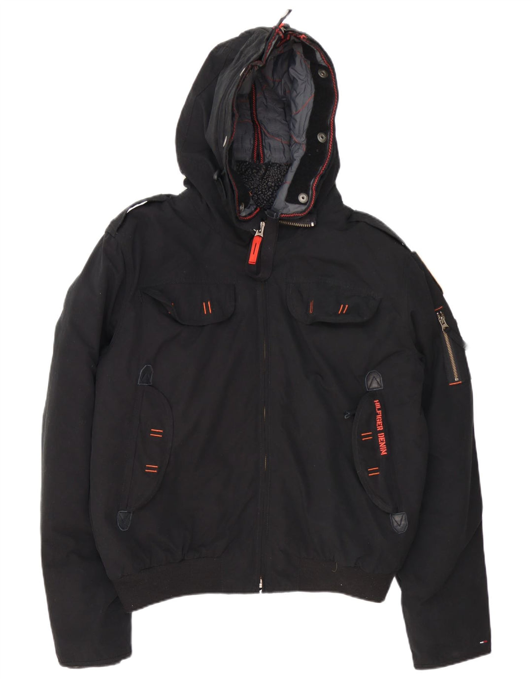 Tommy Hilfiger Herre Denizen Hooded Bomber Jacket UK 42 XL Sort Polyester