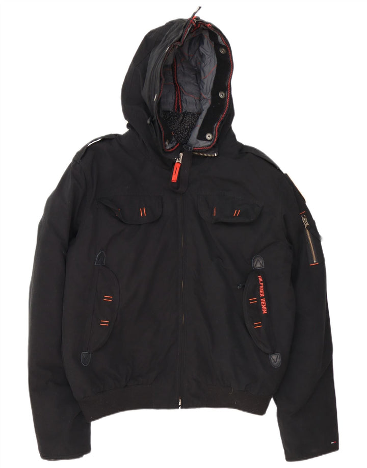 Tommy Hilfiger Herre Denizen Hooded Bomber Jacket UK 42 XL Sort Polyester