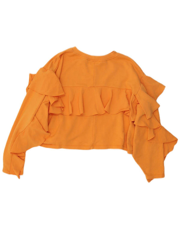 Zara Womens Crop Ruffle Front Top Langærmet UK 16 Stor Gul Bomuld