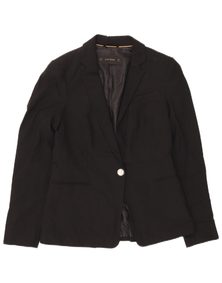 Zara Dame 1 Knap Blazer Jakke EU 36 XS Sort Polyester
