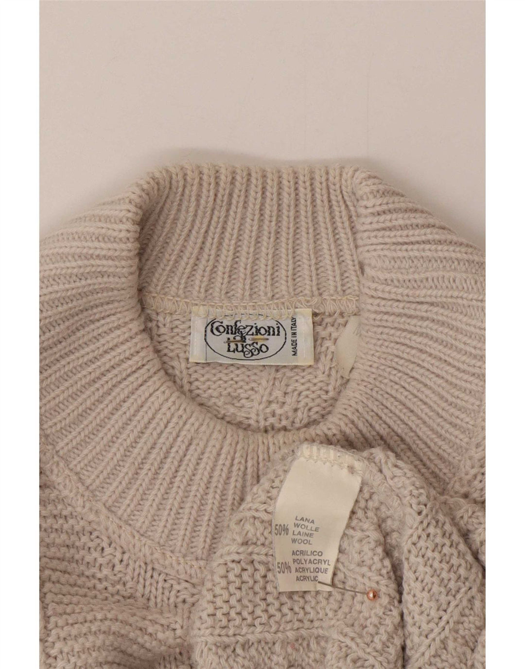 Confezioni Di Lusso Herre Turtle Neck Jumper Sweater Medium Beige Uld