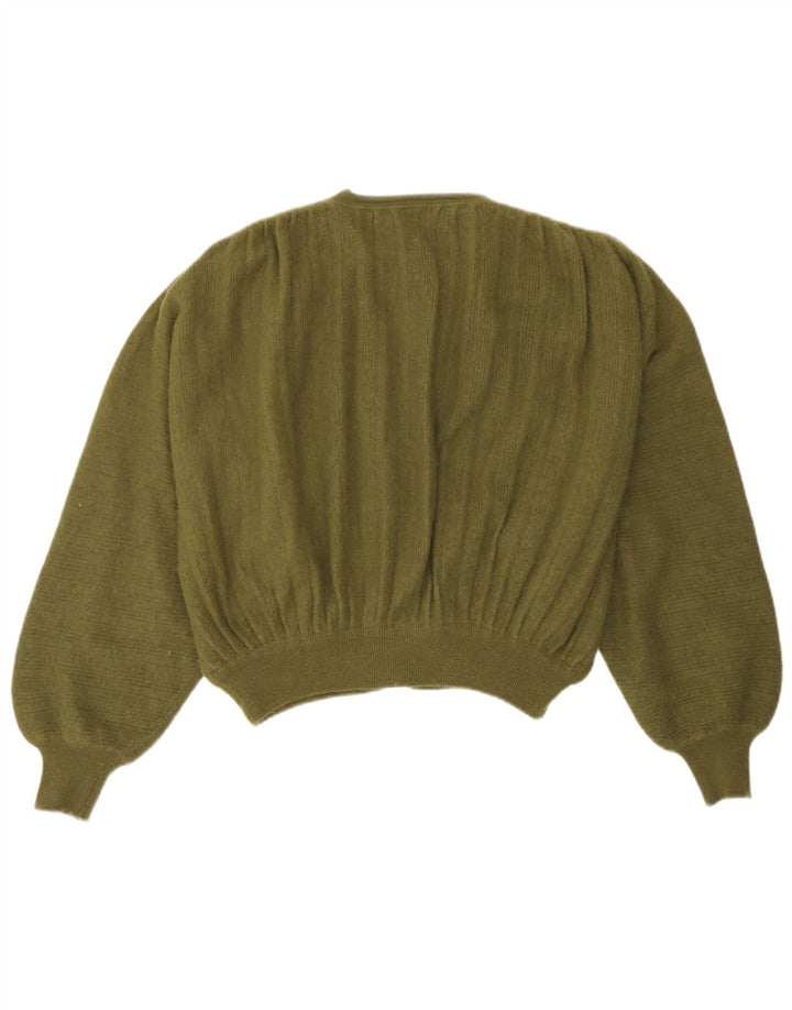 Ferrone Womens Crop Cardigan Sweater UK 14 Medium Green Angora
