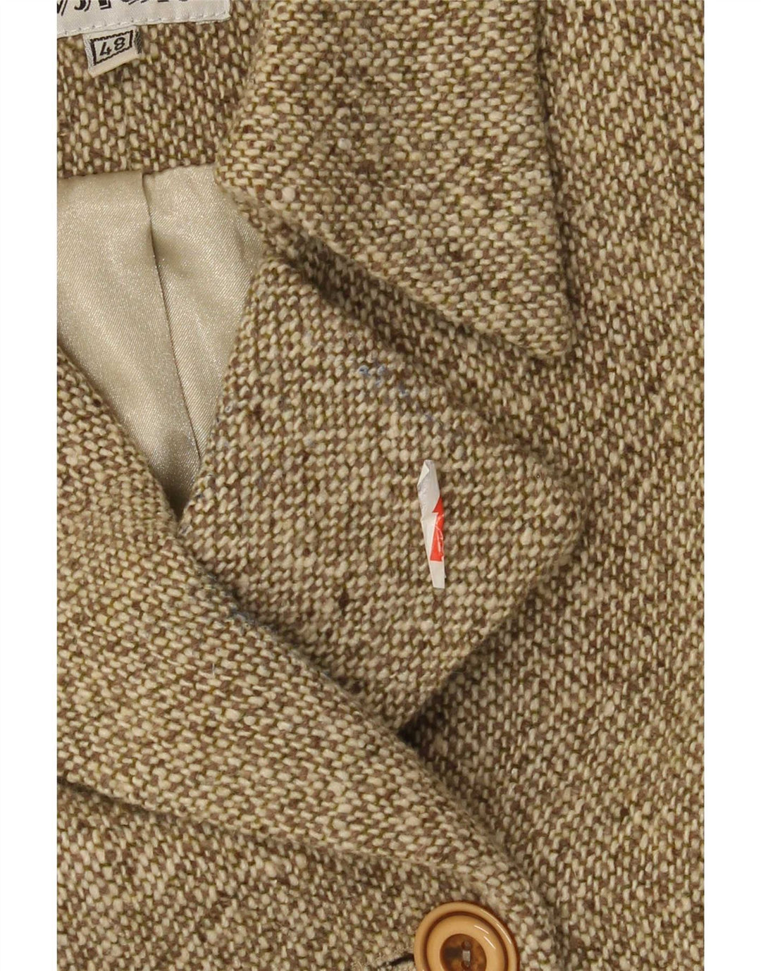 Vintage dobbeltradet frakke til kvinder IT 48 XL Khaki Flecked Wool