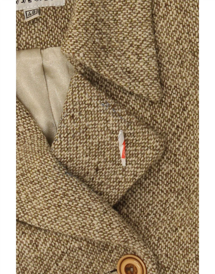 Vintage dobbeltradet frakke til kvinder IT 48 XL Khaki Flecked Wool