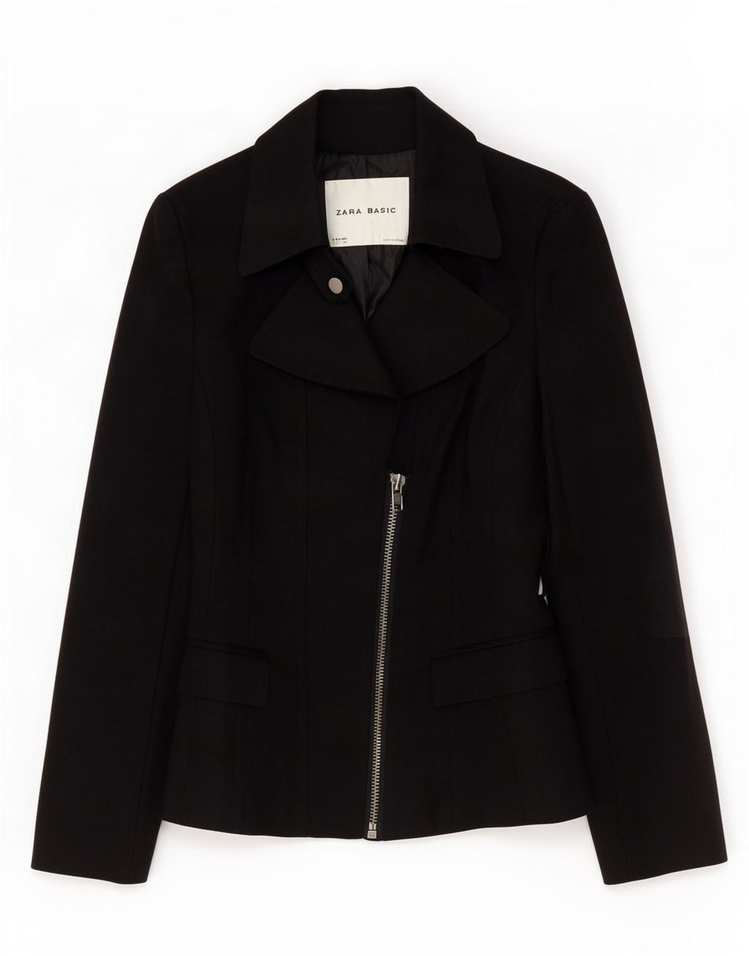 Zara Dame Blazer Jakke UK 10 Lille sort bomuld