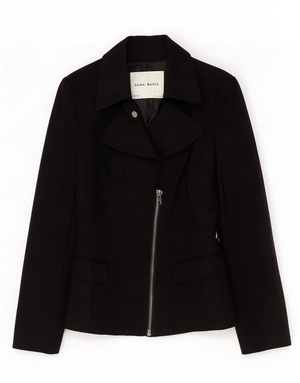 Zara Dame Blazer Jakke UK 10 Lille sort bomuld