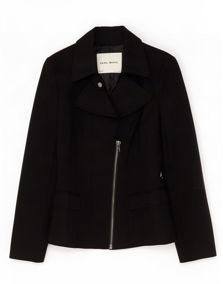 Zara Dame Blazer Jakke UK 10 Lille sort bomuld