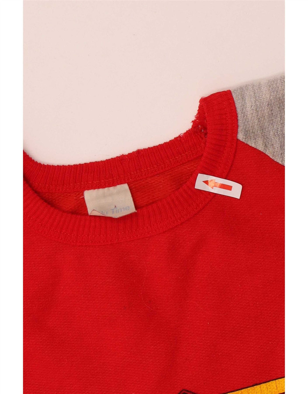 Vintage Herre grafisk sweatshirt Jumper Medium Rød Colourblock Bomuld