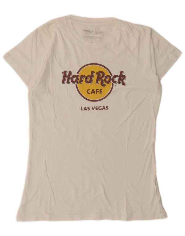 Hard Rock Cafe Dame Las Vegas Grafisk T-Shirt Top UK 12 Medium White
