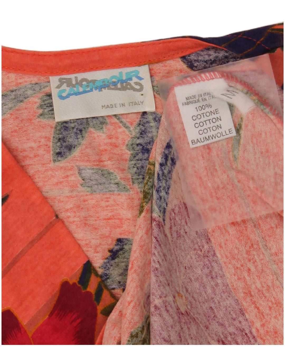 VINTAGE Damebluse Top UK 14 Medium Orange Blomsterbomuld