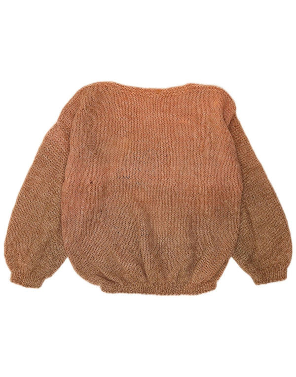 Vintage Dame Boat Neck Jumper Sweater UK 18 XL Brun Colourblock