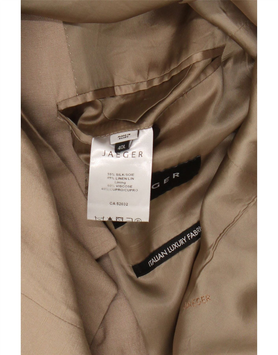 Jaeger Herre 2 Button Blazer Jacket UK 40 Large Beige Silk