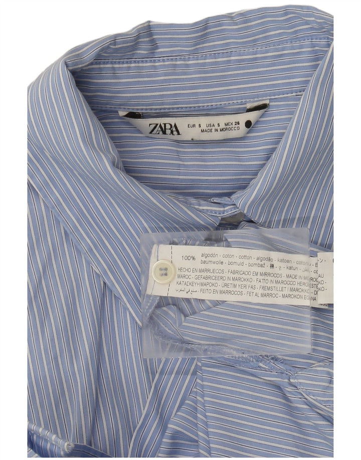 Zara Dame Oversized Shirt UK 10 Small Blue Pinstripe Bomuld