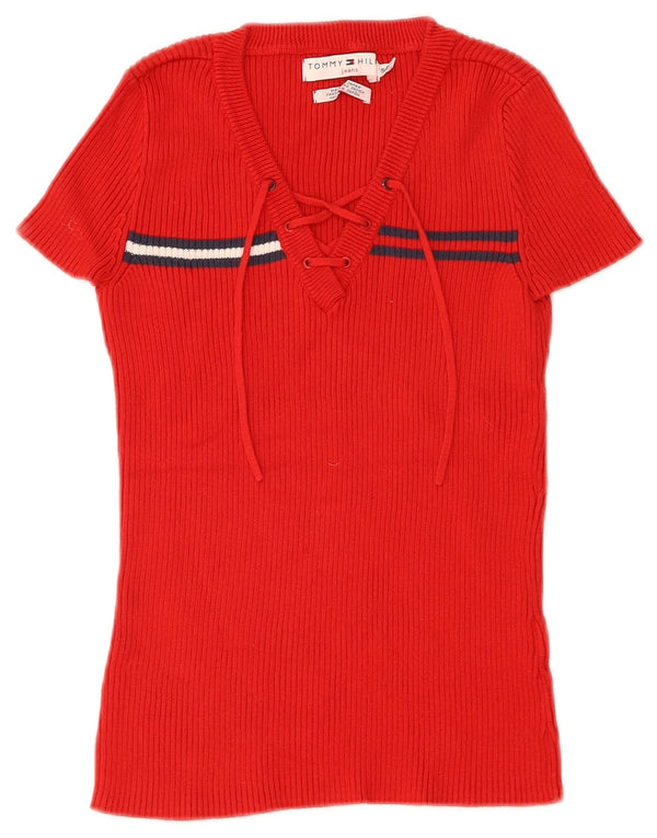 Tommy Hilfiger Dame T-Shirt Top UK 8 Lille rødstribet bomuld