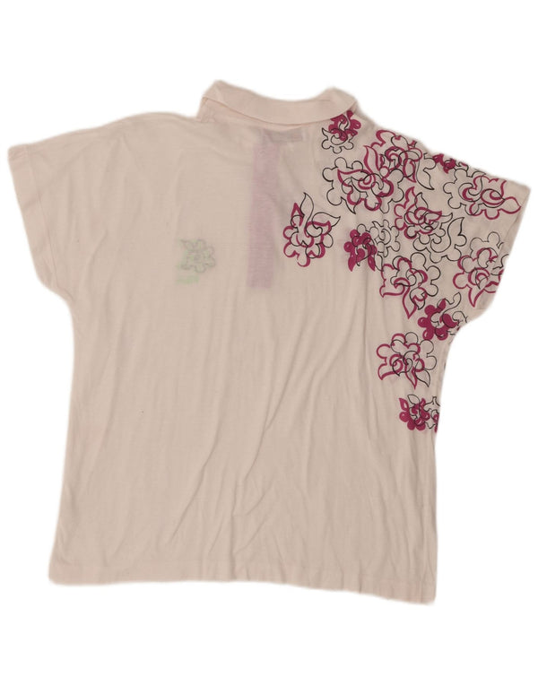 Fila Dame Polo Shirt UK 14 Large White Floral