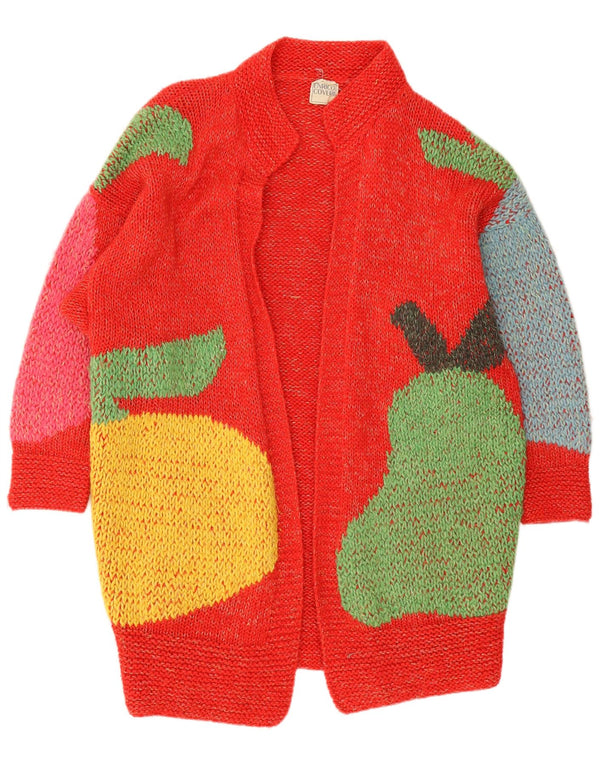 Enrico Coveri Dame Longline Graphic Cardigan Sweater UK 14 Large Red