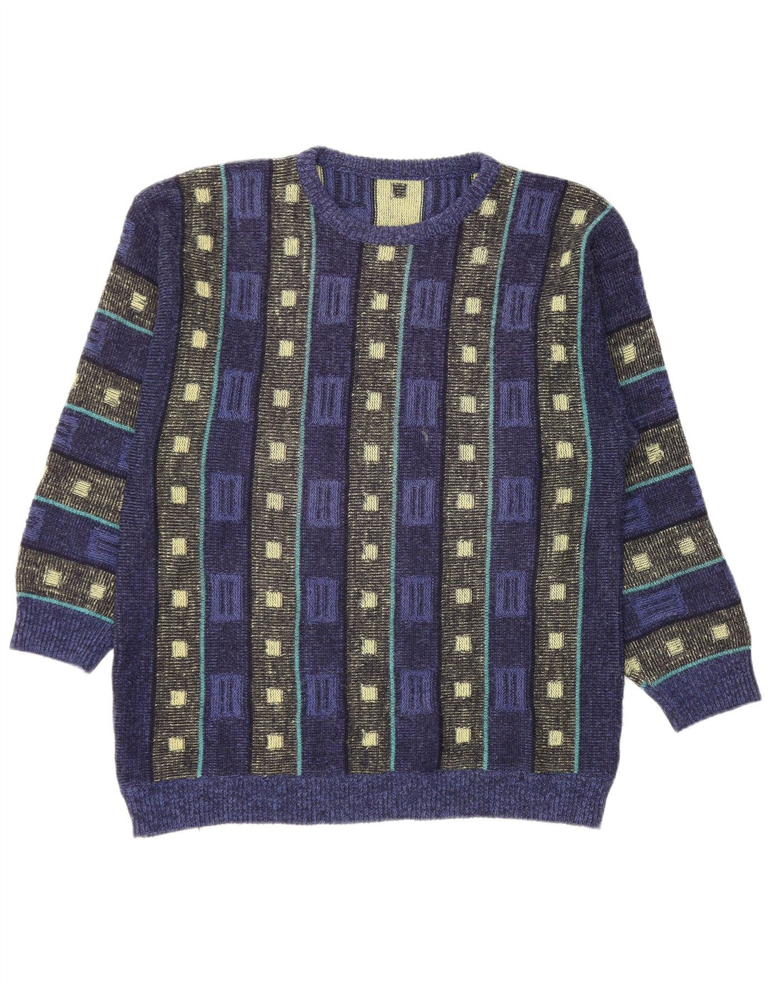 VINTAGE Herre trøje med rund hals, medium marineblå geometrisk