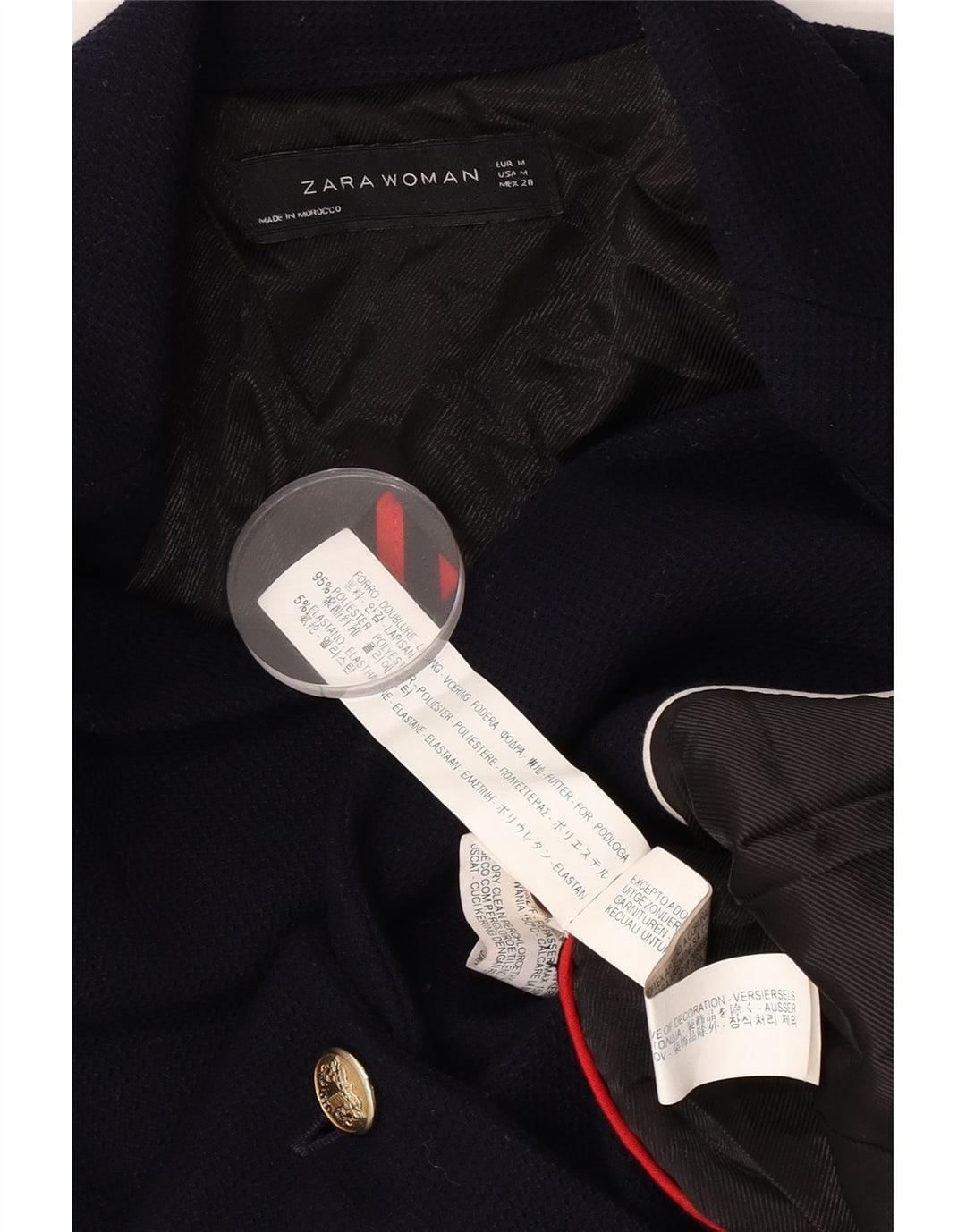 Zara Dame 1 Knap Blazer Jacket UK 12 Medium Navy Blue Polyester