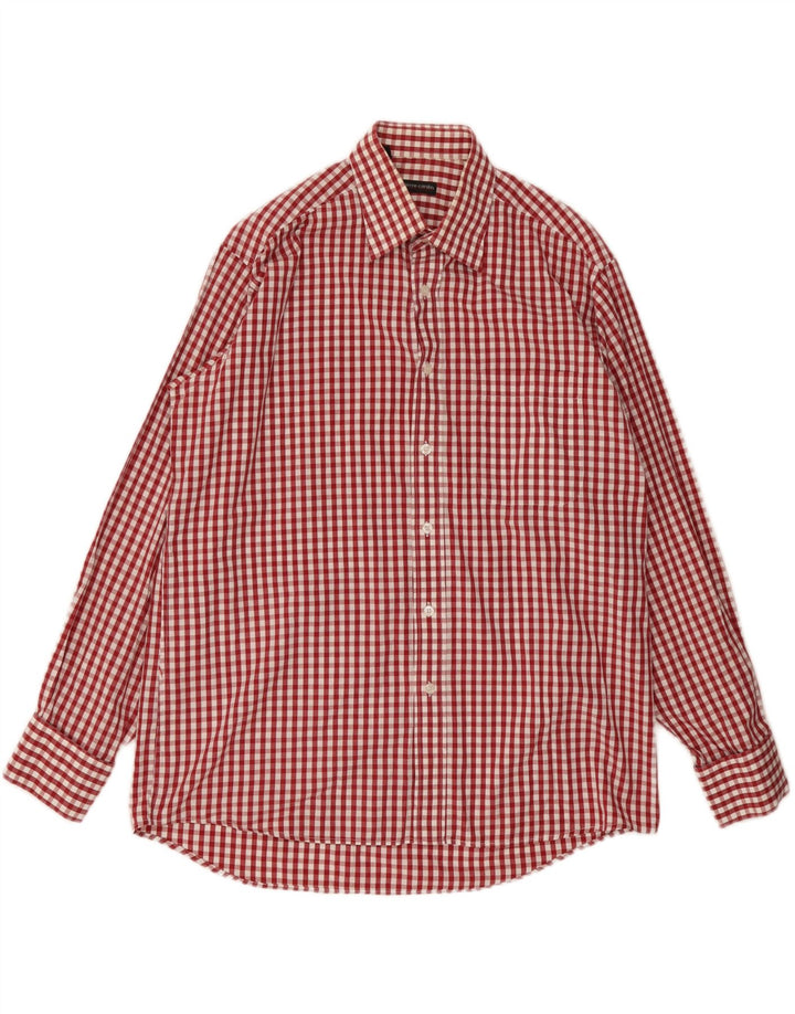Pierre Cardin Mens Shirt Size 41 16 Large Red Gingham Cotton