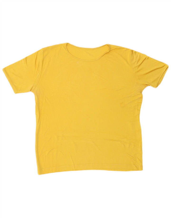 VINTAGE Dame T-Shirt Top UK 16 Large Yellow Silk