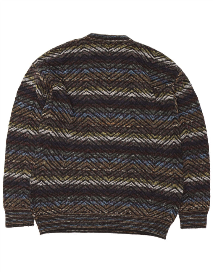 Vintage herre V-hals sweater stor flerfarvet geometrisk