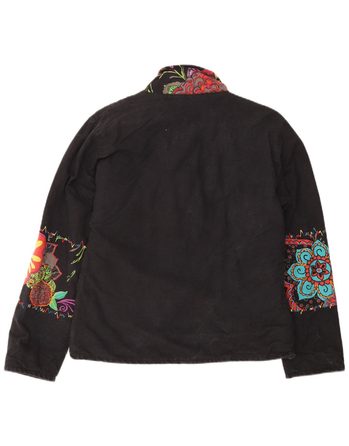VINTAGE Dame Windbreaker Jacket UK 14 Medium Black Floral