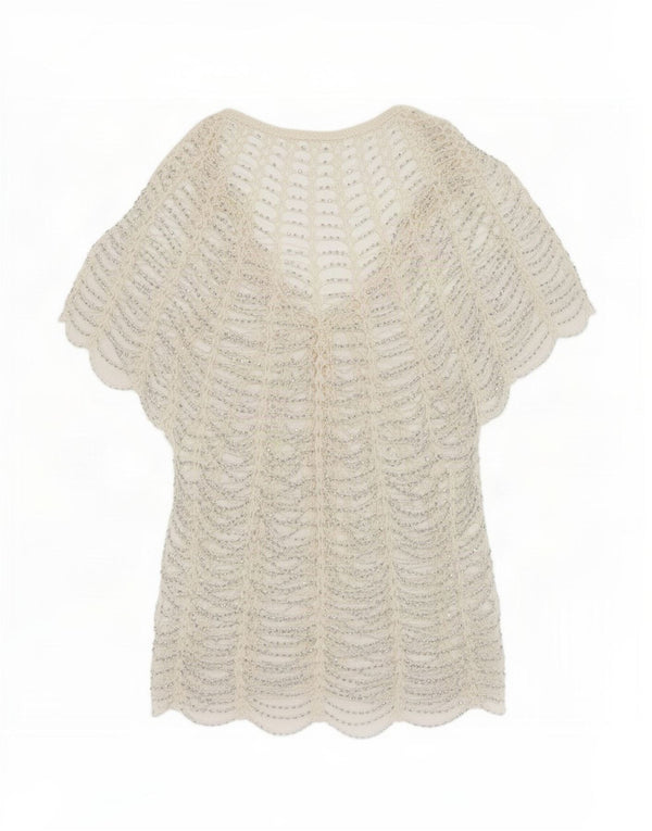 Vintage Dame Se Through Hæklet Cardigan Top UK 10 Small White