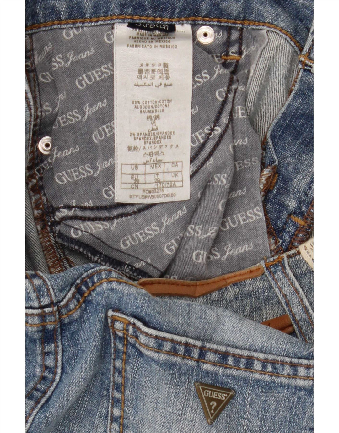 Guess, lavtaljet mini-denimnederdel til kvinder W29 Medium Blue Bomuld